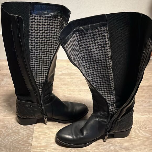 AQUATALIA Oralie Knee-High Stretch Leather Riding Boots Side Zip Quilted, Size 8 - Picture 6 of 15